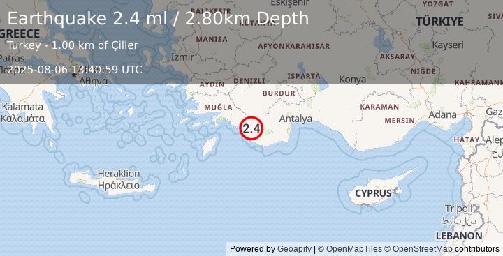 Earthquake WESTERN TURKEY (2.3 ml) (2025-08-06 13:41:00 UTC)