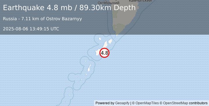 Earthquake KURIL ISLANDS (4.8 mb) (2025-08-06 13:49:15 UTC)