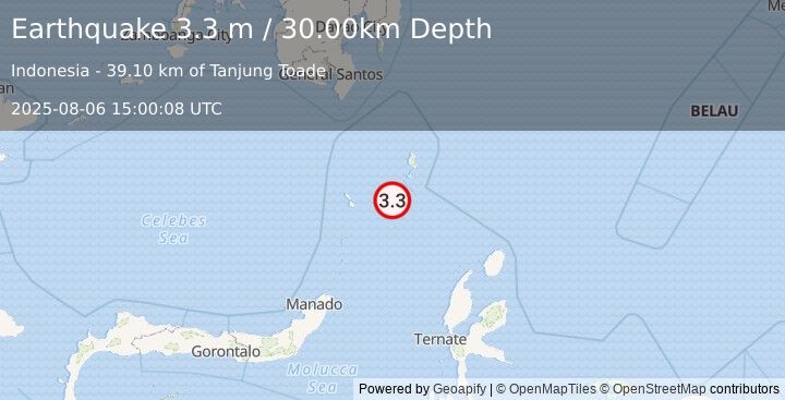 Earthquake KEPULAUAN TALAUD, INDONESIA (3.3 m) (2025-08-06 15:00:08 UTC)