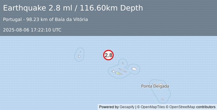 Earthquake AZORES ISLANDS REGION (3.0 ml) (2025-08-06 17:22:28 UTC)