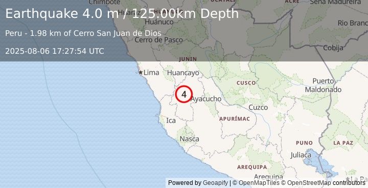 Earthquake CENTRAL PERU (4.0 m) (2025-08-06 17:27:54 UTC)