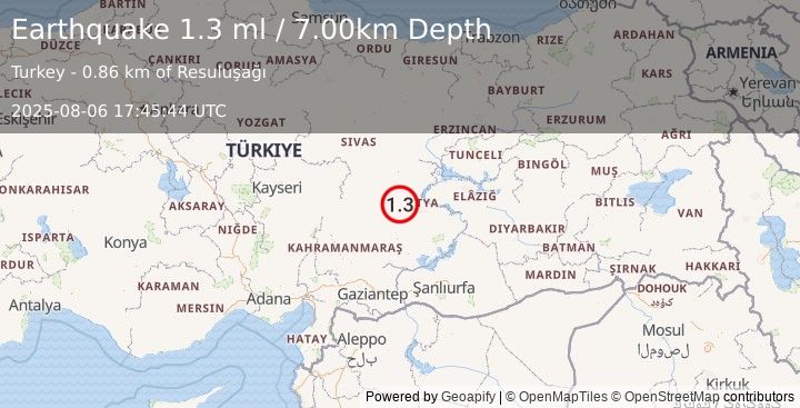 Earthquake CENTRAL TURKEY (1.3 ml) (2025-08-06 17:45:44 UTC)