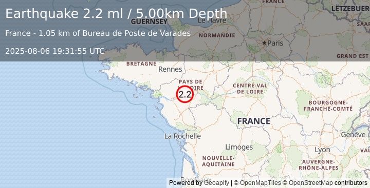 Earthquake FRANCE (2.2 ml) (2025-08-06 19:31:55 UTC)