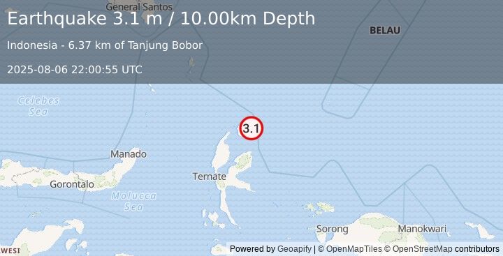 Earthquake HALMAHERA, INDONESIA (3.1 m) (2025-08-06 22:00:55 UTC)