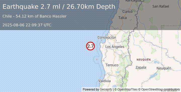Earthquake OFFSHORE BIO-BIO, CHILE (2.7 ml) (2025-08-06 22:09:37 UTC)