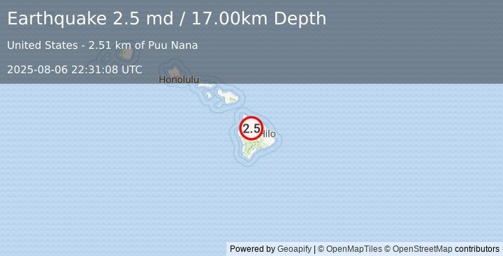 Earthquake ISLAND OF HAWAII, HAWAII (2.5 md) (2025-08-06 22:31:08 UTC)