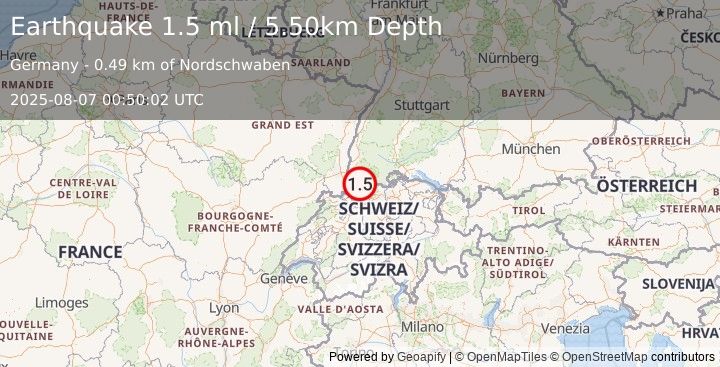 Earthquake FRANCE-GERMANY BORDER REGION (1.5 ml) (2025-08-07 00:50:02 UTC)