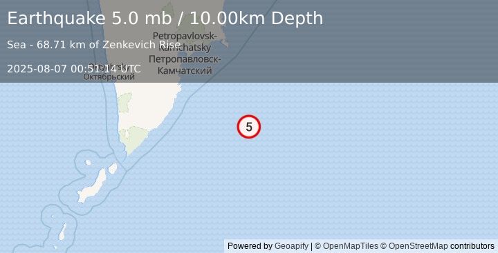 Earthquake OFF EAST COAST OF KAMCHATKA (4.7 mb) (2025-08-07 00:51:14 UTC)