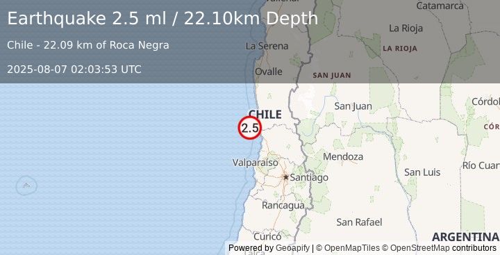 Earthquake OFFSHORE COQUIMBO, CHILE (2.5 ml) (2025-08-07 02:03:53 UTC)