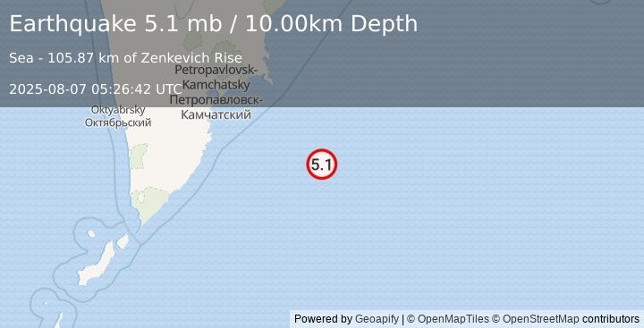 Earthquake OFF EAST COAST OF KAMCHATKA (5.2 mb) (2025-08-07 05:26:40 UTC)