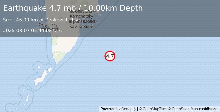 Earthquake OFF EAST COAST OF KAMCHATKA (4.7 mb) (2025-08-07 05:44:08 UTC)