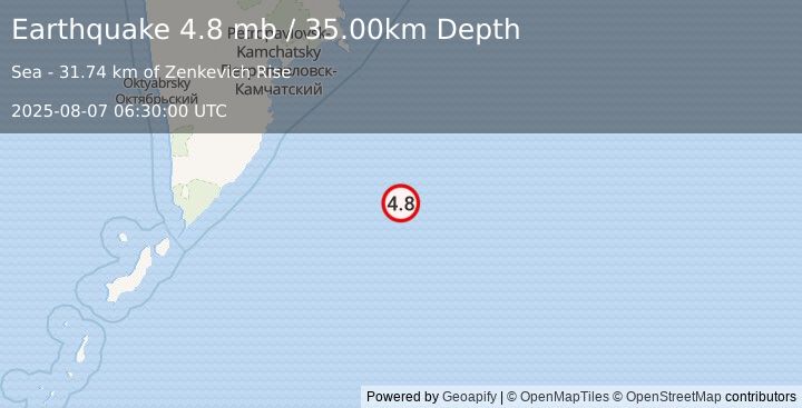 Earthquake OFF EAST COAST OF KAMCHATKA (4.7 mb) (2025-08-07 06:29:55 UTC)