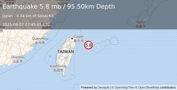 Earthquake TAIWAN REGION (5.9 mb) (2025-08-07 07:45:05 UTC)