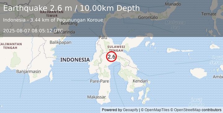 Earthquake SULAWESI, INDONESIA (2.6 m) (2025-08-07 08:05:12 UTC)