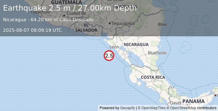 Earthquake NEAR COAST OF NICARAGUA (2.5 m) (2025-08-07 08:09:19 UTC)