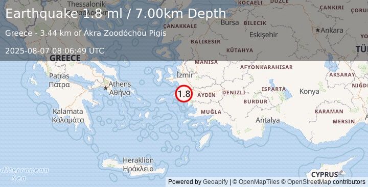 Earthquake WESTERN TURKEY (1.8 ml) (2025-08-07 08:06:49 UTC)