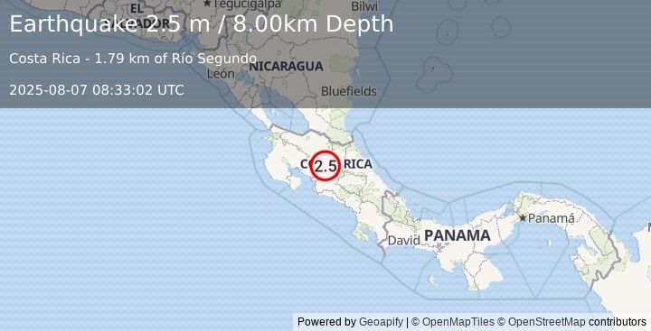 Earthquake COSTA RICA (2.5 m) (2025-08-07 08:33:02 UTC)