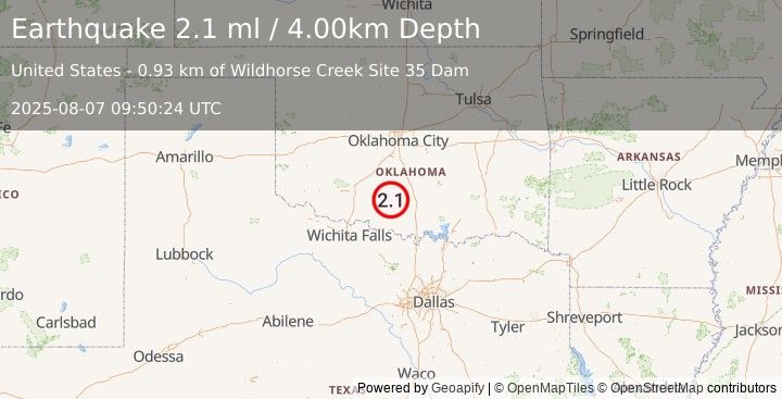 Earthquake OKLAHOMA (2.1 ml) (2025-08-07 09:50:24 UTC)