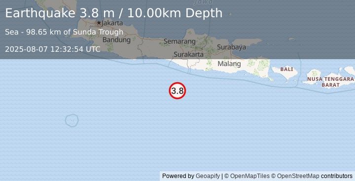 Earthquake SOUTH OF JAVA, INDONESIA (3.8 m) (2025-08-07 12:32:54 UTC)