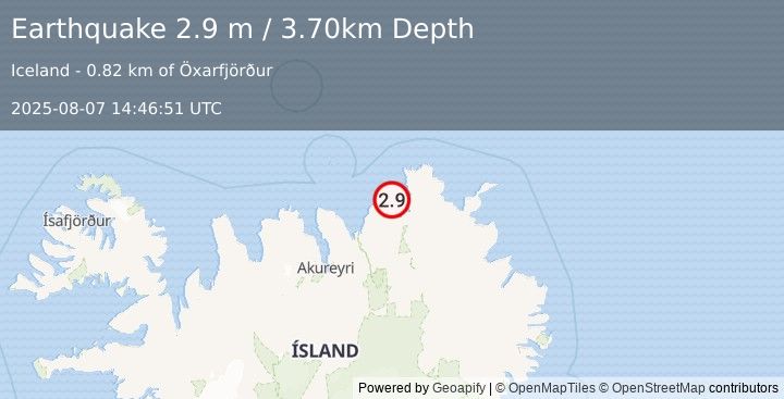 Earthquake ICELAND REGION (2.9 m) (2025-08-07 14:46:51 UTC)
