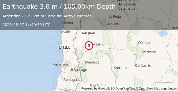 Earthquake SAN JUAN, ARGENTINA (3.0 m) (2025-08-07 14:49:30 UTC)