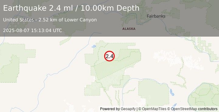 Earthquake CENTRAL ALASKA (2.4 ml) (2025-08-07 15:13:04 UTC)