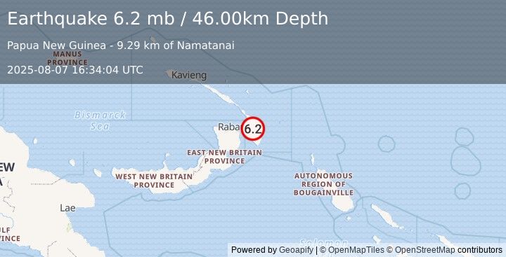 Earthquake NEW BRITAIN REGION, P.N.G. (6.0 mw) (2025-08-07 16:33:59 UTC)