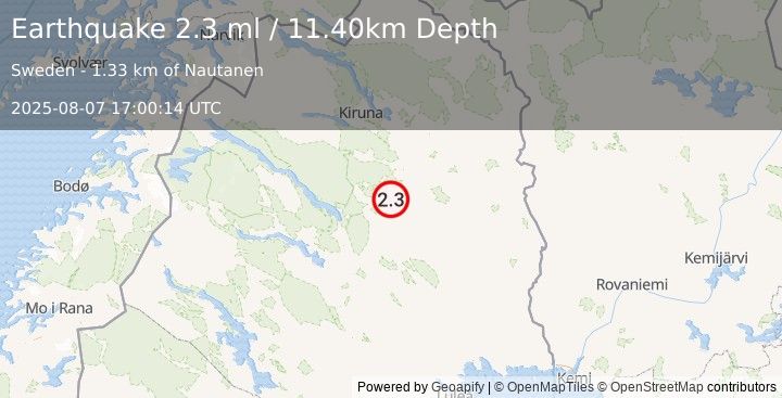Earthquake SWEDEN (2.2 ml) (2025-08-07 17:00:11 UTC)