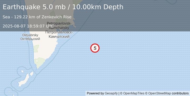 Earthquake OFF EAST COAST OF KAMCHATKA (5.0 mb) (2025-08-07 18:59:10 UTC)