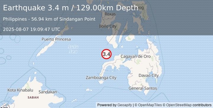Earthquake MINDANAO, PHILIPPINES (3.4 m) (2025-08-07 19:09:47 UTC)