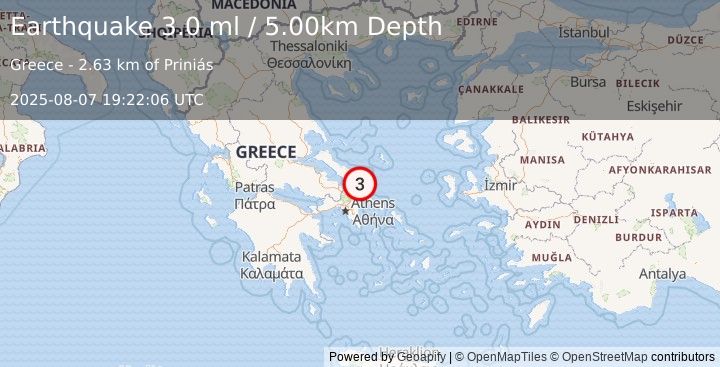 Earthquake AEGEAN SEA (3.0 ml) (2025-08-07 19:22:06 UTC)