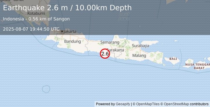 Earthquake JAVA, INDONESIA (2.6 m) (2025-08-07 19:44:50 UTC)
