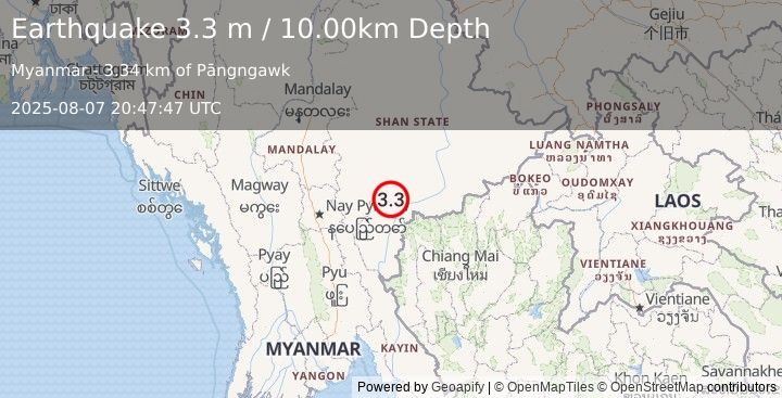 Earthquake MYANMAR (3.3 m) (2025-08-07 20:47:47 UTC)