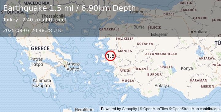 Earthquake WESTERN TURKEY (1.5 ml) (2025-08-07 20:48:28 UTC)
