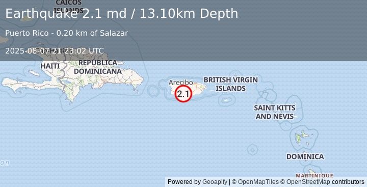 Earthquake PUERTO RICO (2.1 md) (2025-08-07 21:23:02 UTC)