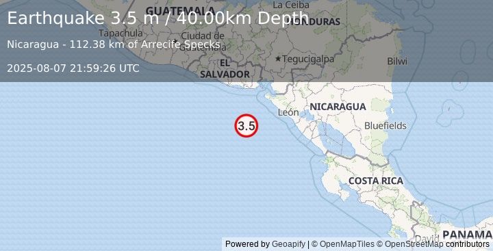 Earthquake NEAR COAST OF NICARAGUA (3.5 m) (2025-08-07 21:59:26 UTC)