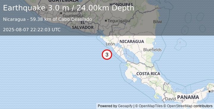 Earthquake NEAR COAST OF NICARAGUA (3.0 m) (2025-08-07 22:22:03 UTC)