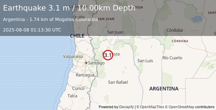 Earthquake MENDOZA, ARGENTINA (3.1 m) (2025-08-08 01:13:30 UTC)