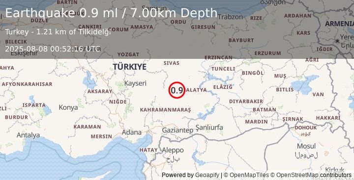 Earthquake CENTRAL TURKEY (0.9 ml) (2025-08-08 00:52:16 UTC)