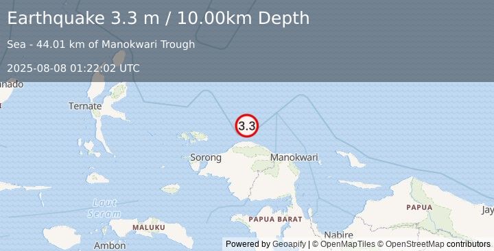 Earthquake PAPUA REGION, INDONESIA (3.3 m) (2025-08-08 01:22:02 UTC)