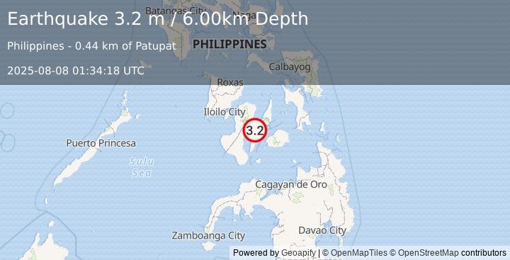 Earthquake NEGROS- CEBU REG, PHILIPPINES (3.2 m) (2025-08-08 01:34:18 UTC)