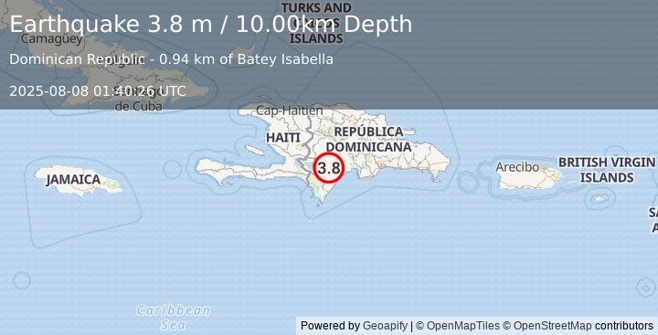Earthquake DOMINICAN REPUBLIC (3.8 m) (2025-08-08 01:40:26 UTC)