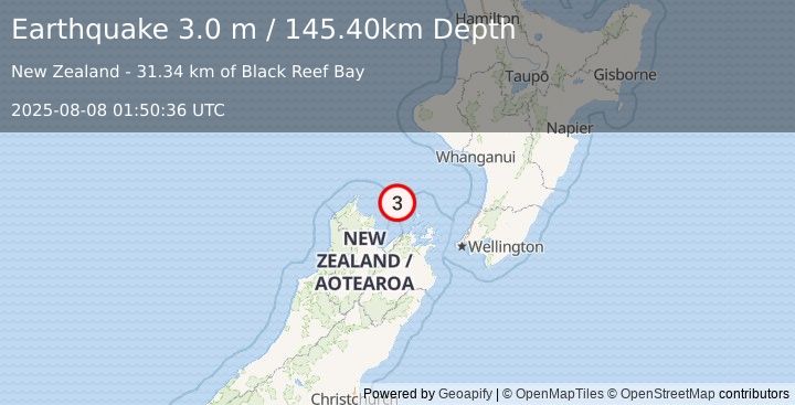 Earthquake COOK STRAIT, NEW ZEALAND (3.0 m) (2025-08-08 01:50:36 UTC)