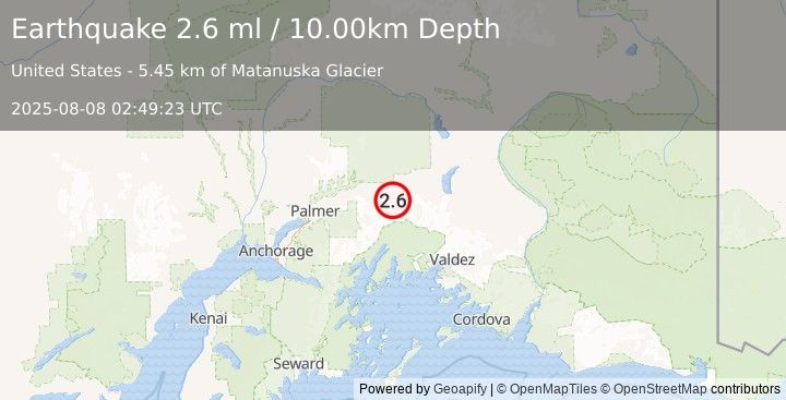 Earthquake SOUTHERN ALASKA (2.6 ml) (2025-08-08 02:49:23 UTC)