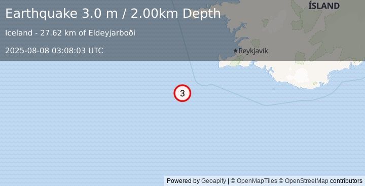 Earthquake ICELAND REGION (3.0 m) (2025-08-08 03:08:03 UTC)