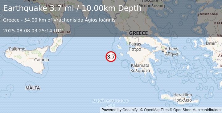 Earthquake IONIAN SEA (3.7 ml) (2025-08-08 03:25:06 UTC)