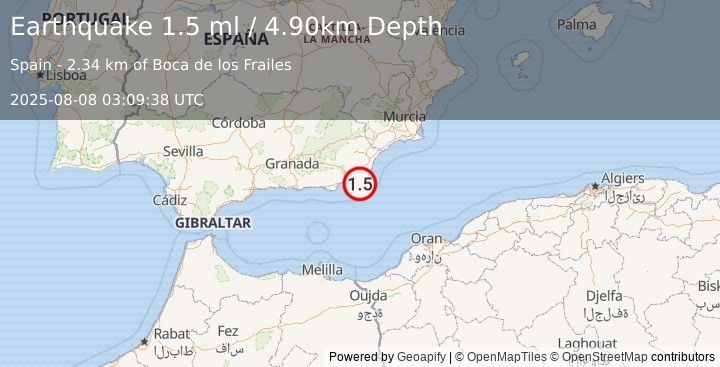 Earthquake STRAIT OF GIBRALTAR (1.5 ml) (2025-08-08 03:09:38 UTC)