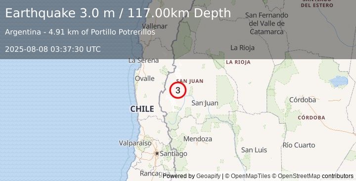 Earthquake SAN JUAN, ARGENTINA (2.9 m) (2025-08-08 03:37:28 UTC)