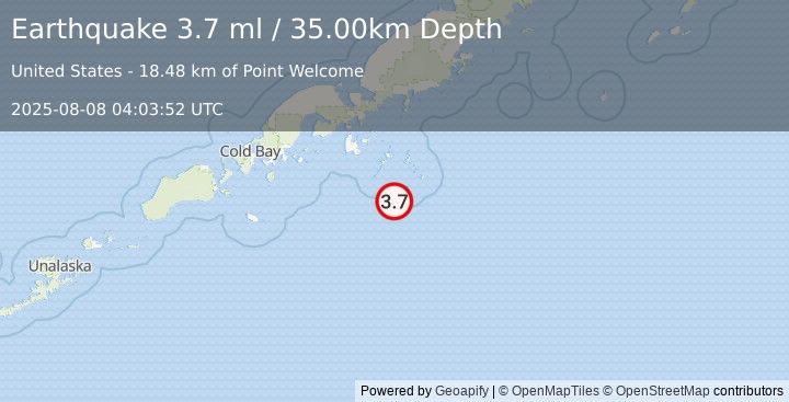 Earthquake SOUTH OF ALASKA (3.7 ml) (2025-08-08 04:03:52 UTC)