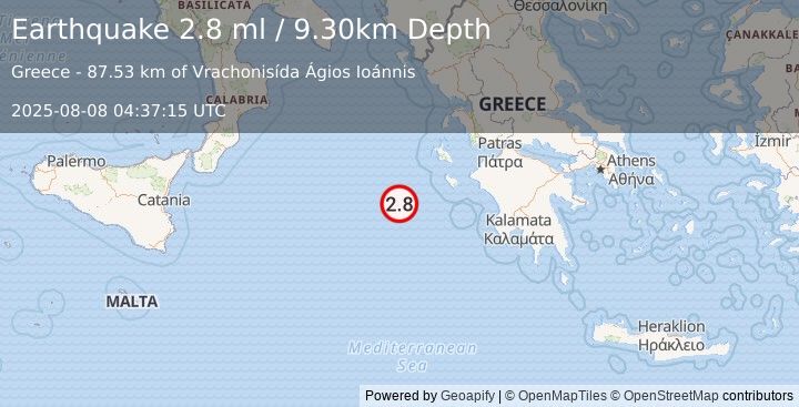 Earthquake IONIAN SEA (2.8 ml) (2025-08-08 04:37:15 UTC)